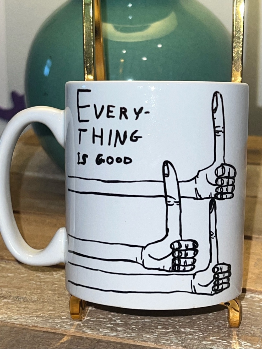 Everything Is Good White Ceramic Mug - Hand-Drawn Thumbs Design